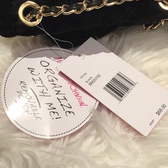 Betsey Johnson Black Velour Chain CROSSBODY HANDBAG And Airpod ZIP POUCH NWT - Picture 7 of 9